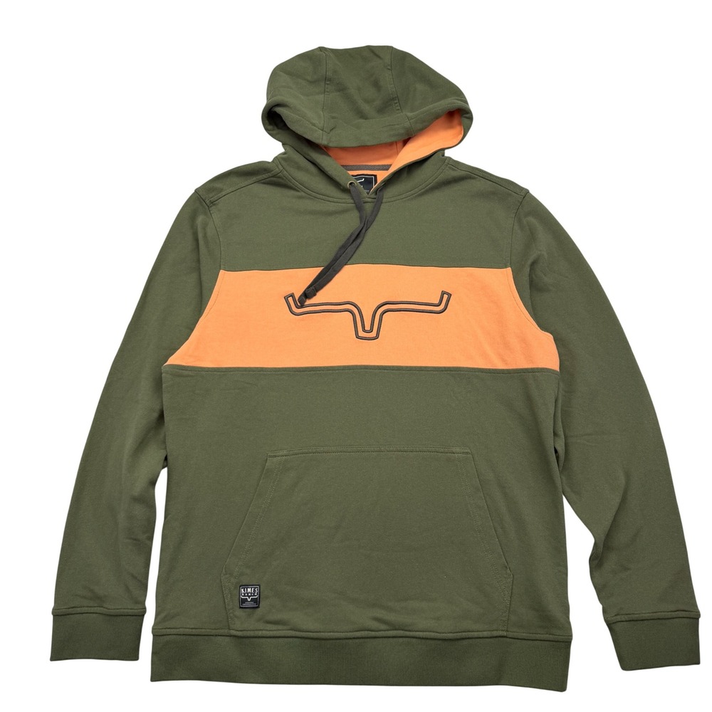 Kimes Ranch Hoodie Medium Green Orange Colorblock Horns Logo Western Sweatshirt